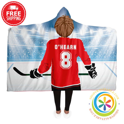 Custom Hockey Player Personalized Jersey Hooded Blanket Adult / Premium Sherpa - Aop